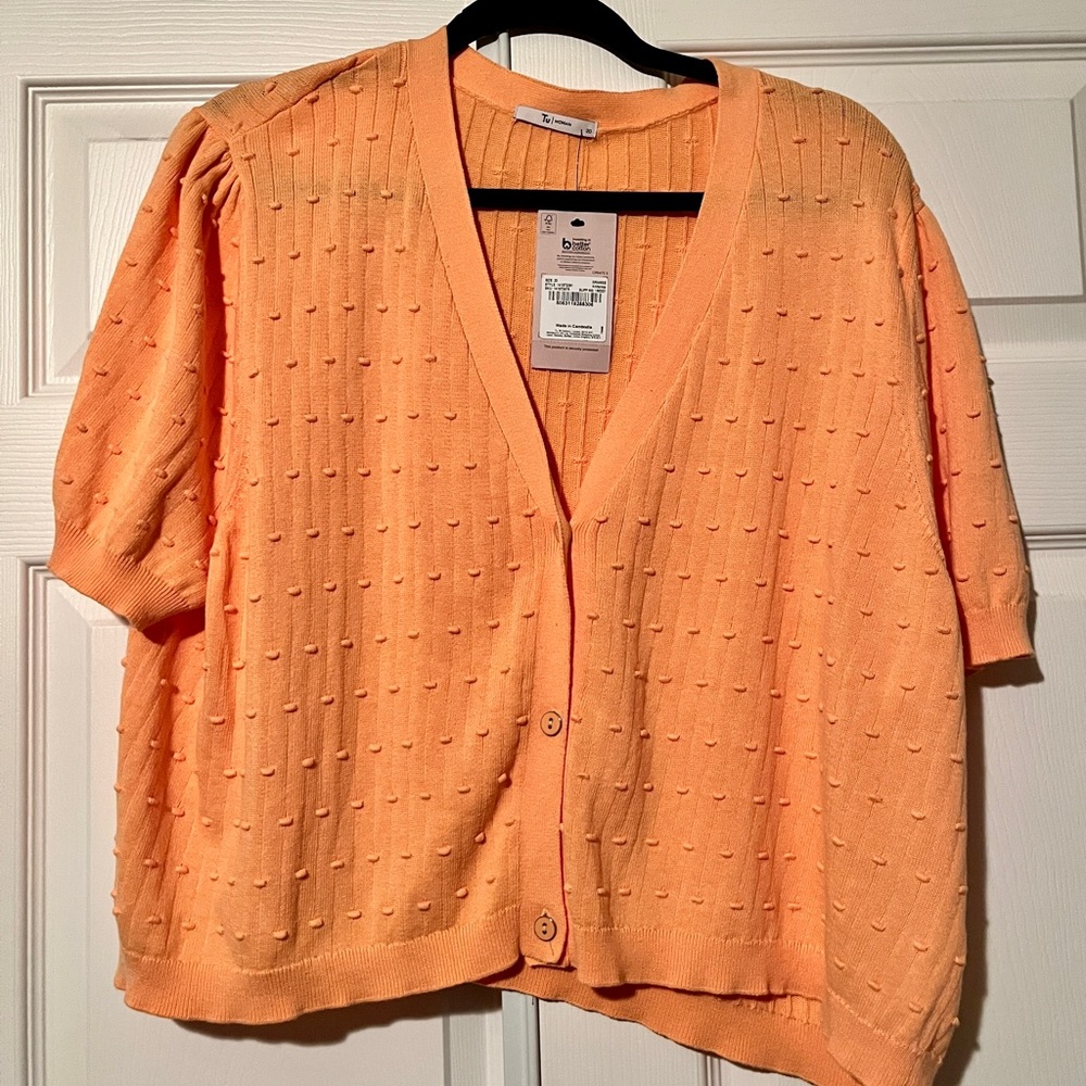 Tu Womens Cardigan Ladies Knitted Top 100% cotton Button Down Peach size 20 NWT